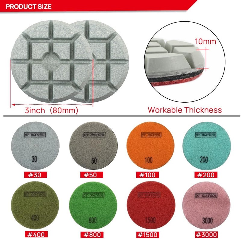 DTDIATOOL Concrete Polishing Pads 3 inch/80mm for Concrete, Cement and Terrazzo Floors Processing, Repairing and Renovating, Dry or Wet Use Diamond Grinding Pads Grit 3000 3pcs - Image 2